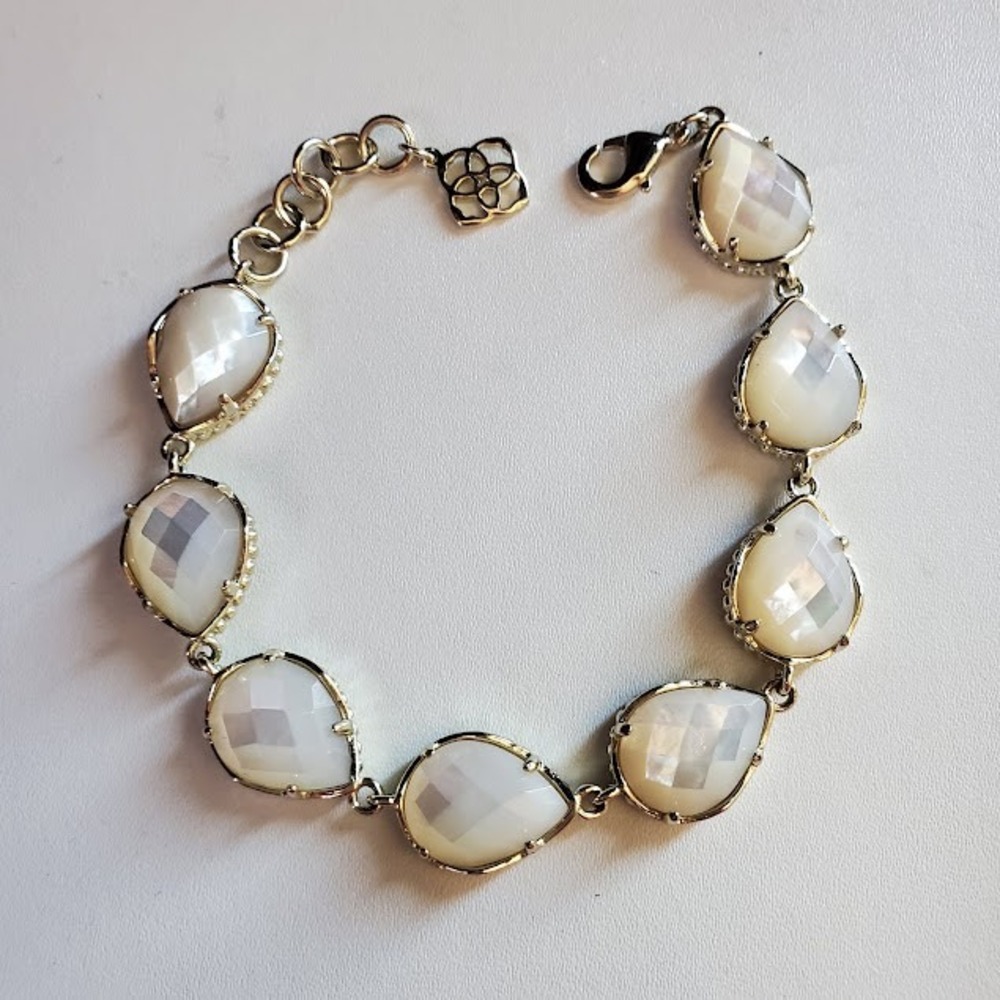 Kendra Scott Brynn Bracelet Gold Tone Mother of Pearl Teardrop Link Retired Gift